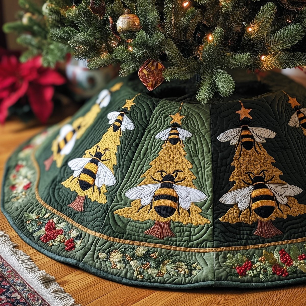 Bees and Golden Hive Trees Christmas Tree Skirt - Made to Order TREEK101