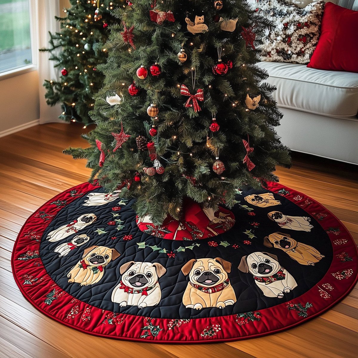 Puggy Christmas Fun Christmas Tree Skirt - Made to Order TREEK101