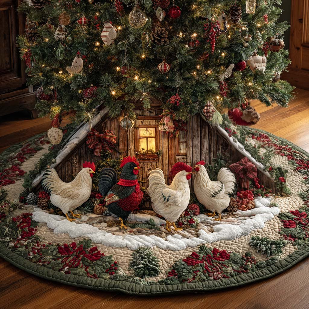 Rustic Christmas Roosters Christmas Tree Skirt - Made to Order TREEK101