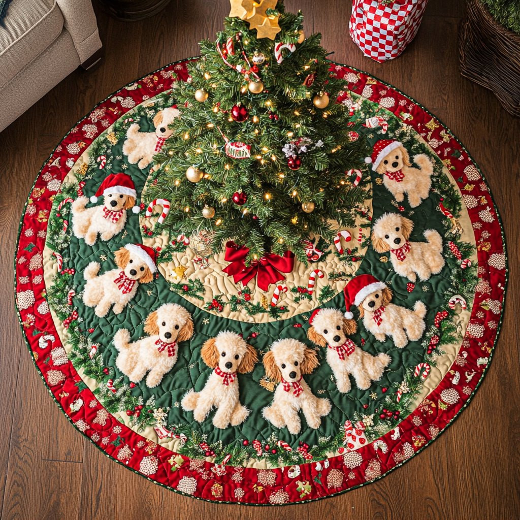 Poodle Holiday Joy Christmas Tree Skirt - Made to Order TREEK101
