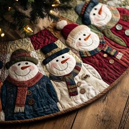 Button Snowman Couple Christmas Tree Skirt - Made to Order TREEK101