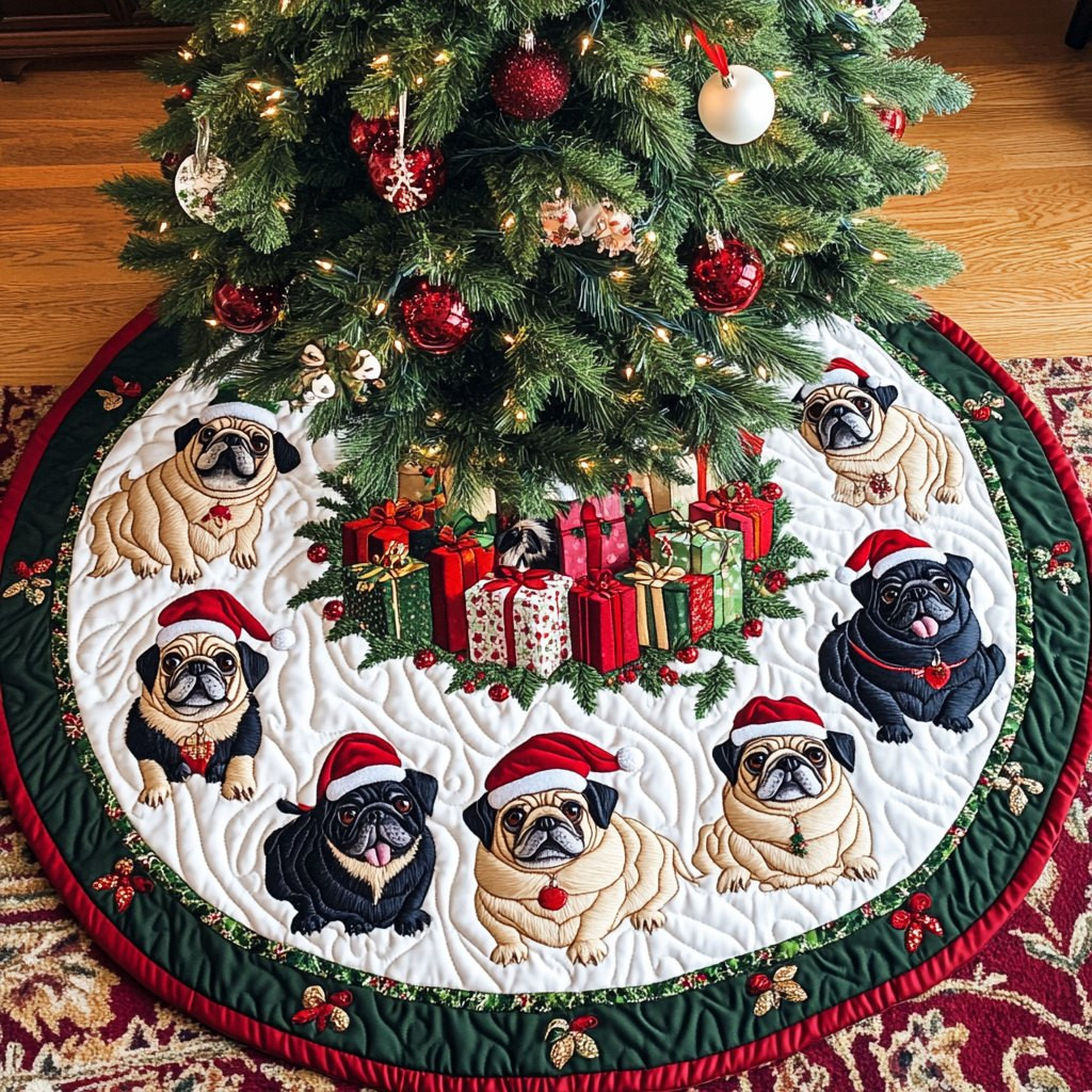 Pug Spirit Christmas Tree Skirt - Made to Order TREEK101