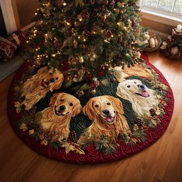 Goldens on the Red Poinsettia Hem Christmas Tree Skirt - Made to Order TREEK101