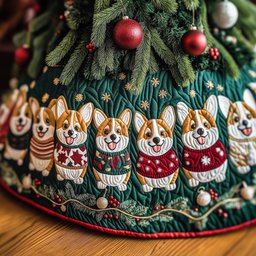 Corgi Row in Knitted Jumpers Christmas Tree Skirt - Made to Order TREEK101