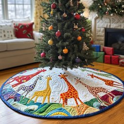 Giraffes on the Blue Wave Hills Christmas Tree Skirt - Made to Order TREEK101