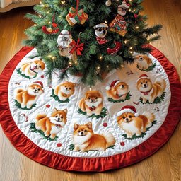 Pomeranian Joy Christmas Tree Skirt - Made to Order TREEK101