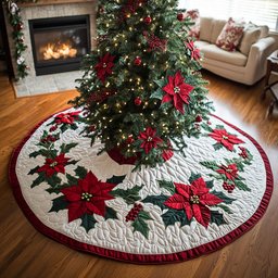 Poinsettia Bloom Christmas Tree Skirt - Made to Order TREEK101