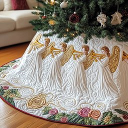Trumpet Angels on the Rose Garland Christmas Tree Skirt - Made to Order TREEK101