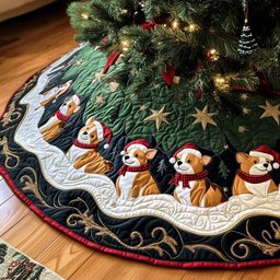 Corgis on the Starry Green Ring Christmas Tree Skirt - Made to Order TREEK101