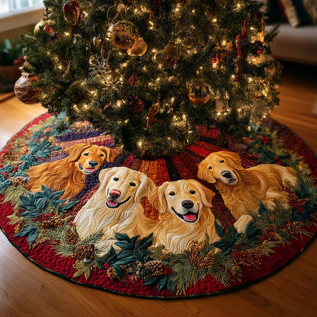 Goldens on the Teal Feather Ring Christmas Tree Skirt - Made to Order TREEK101