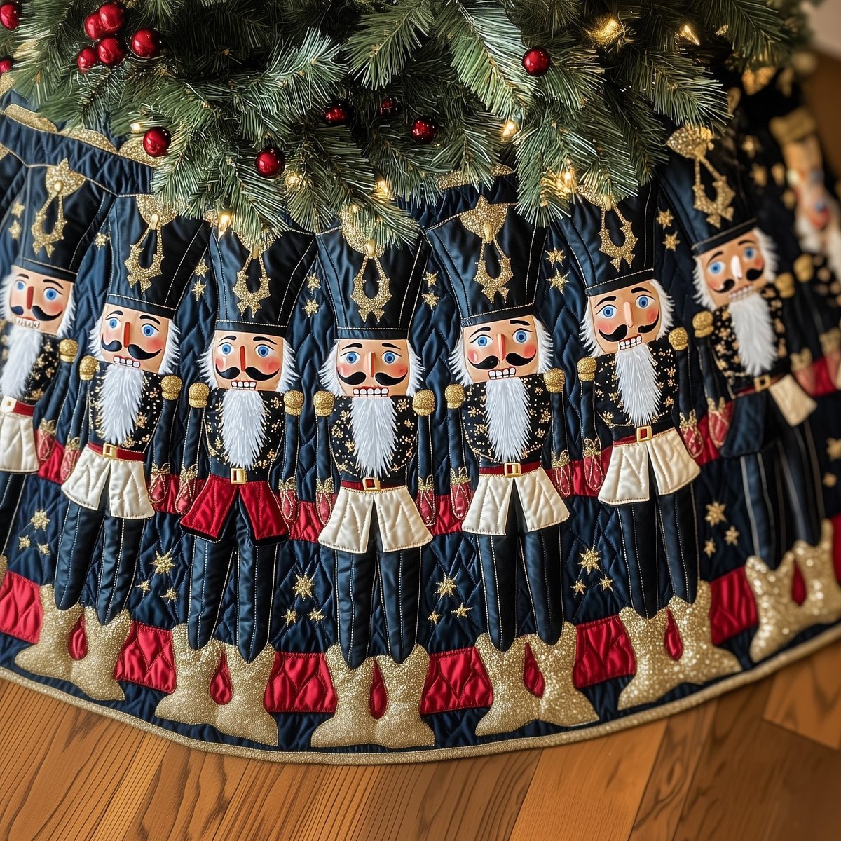 Nutcracker Guard on Navy Stars C567 Christmas Tree Skirt - Made to Order TREEK101