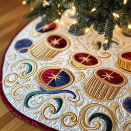 Toy Drums on the Gold Swirl Christmas Tree Skirt - Made to Order TREEK101
