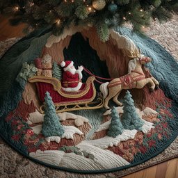 Santa's Sleigh in the Ice Cave Christmas Tree Skirt - Made to Order TREEK101