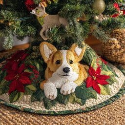 Poinsettia Corgi Cove Christmas Tree Skirt - Made to Order TREEK101