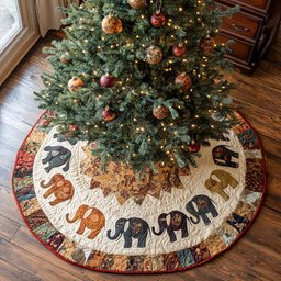 Elephant Herd on the Woven Border Christmas Tree Skirt - Made to Order TREEK101