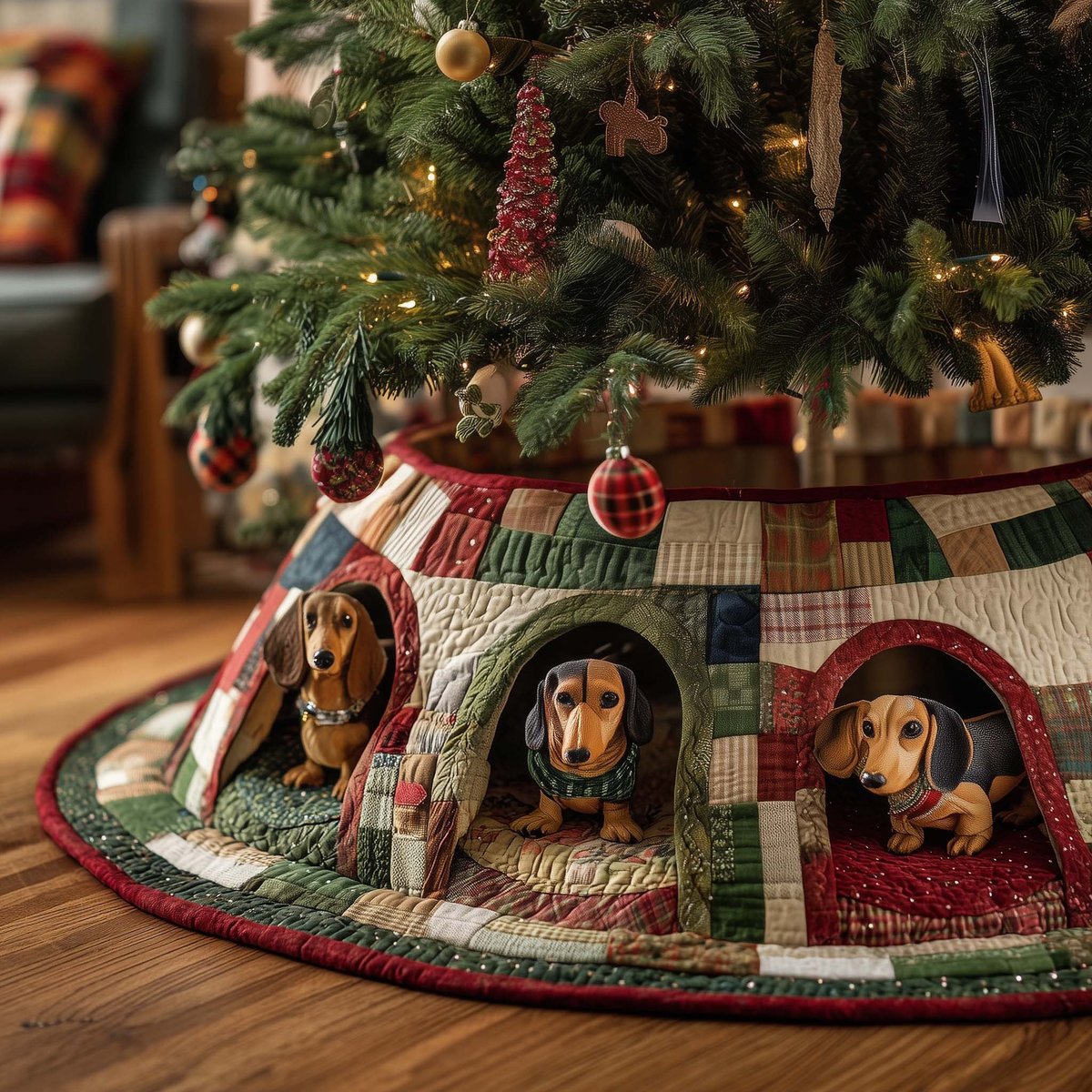 Dachshunds in the Patch Burrows Christmas Tree Skirt - Made to Order TREEK101