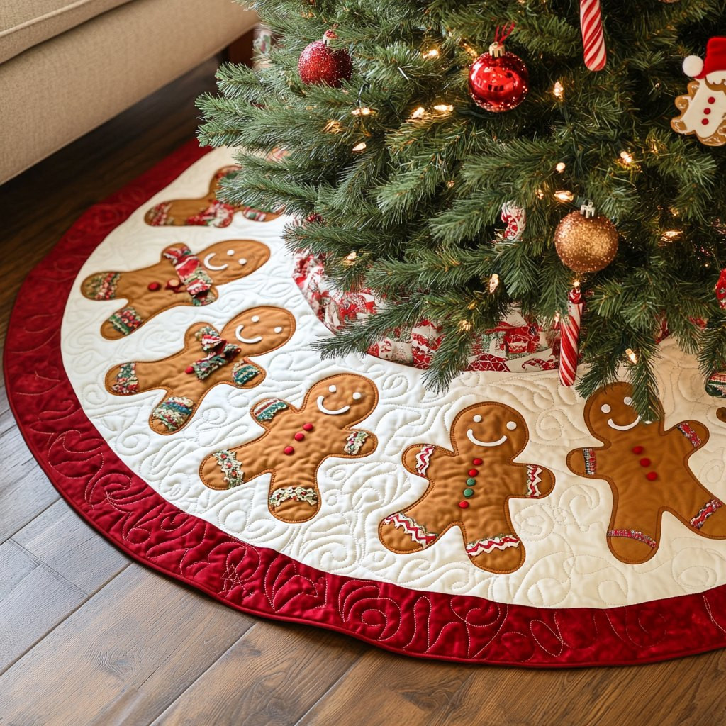 Gingerbread Men on the Ruby Rim Christmas Tree Skirt - Made to Order TREEK101