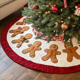 Gingerbread Men on the Ruby Rim Christmas Tree Skirt - Made to Order TREEK101