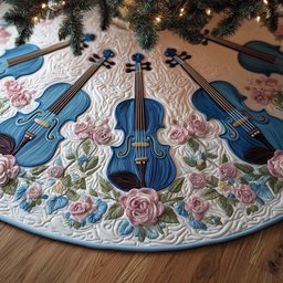 Blue Violins in the Rose Garland Christmas Tree Skirt - Made to Order TREEK101