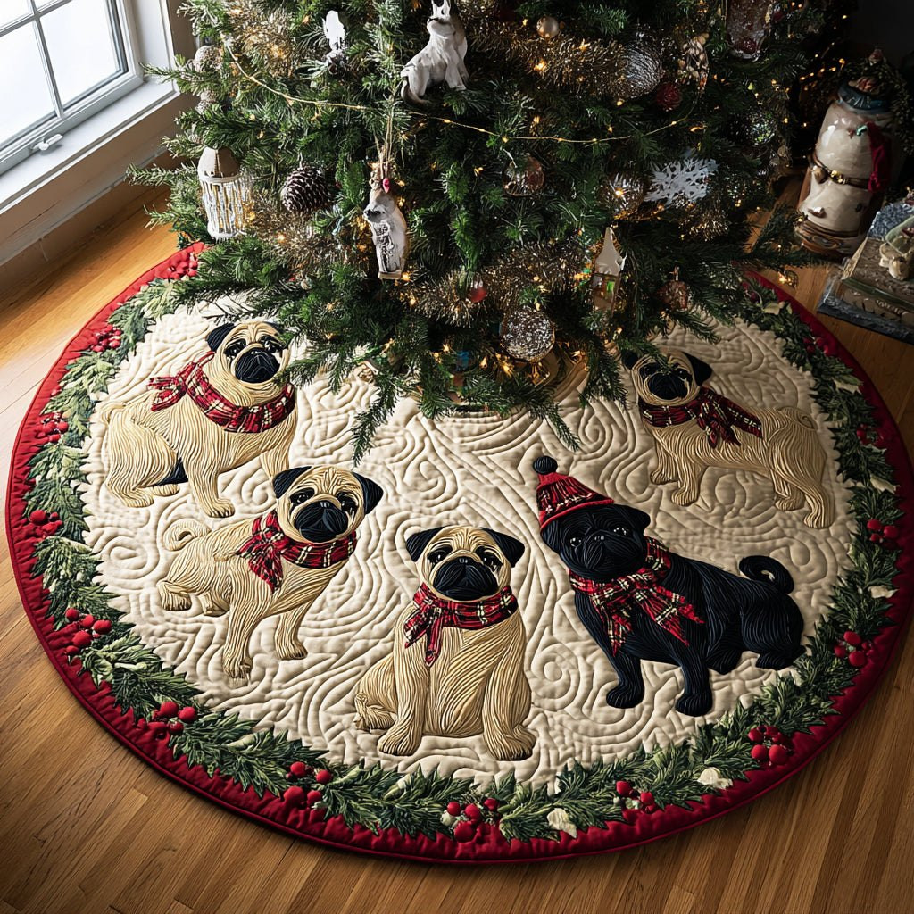 Pug Holly Christmas Tree Skirt - Made to Order TREEK101