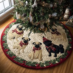 Pug Holly Christmas Tree Skirt - Made to Order TREEK101