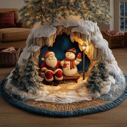 Santa Resting with His Snowman Christmas Tree Skirt - Made to Order TREEK101