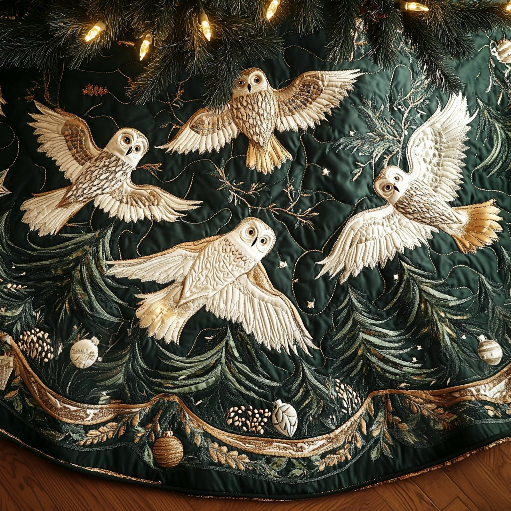 Midnight Snow Owls Christmas Tree Skirt - Made to Order TREEK101