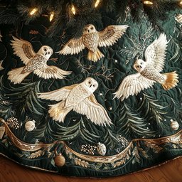 Midnight Snow Owls Christmas Tree Skirt - Made to Order TREEK101