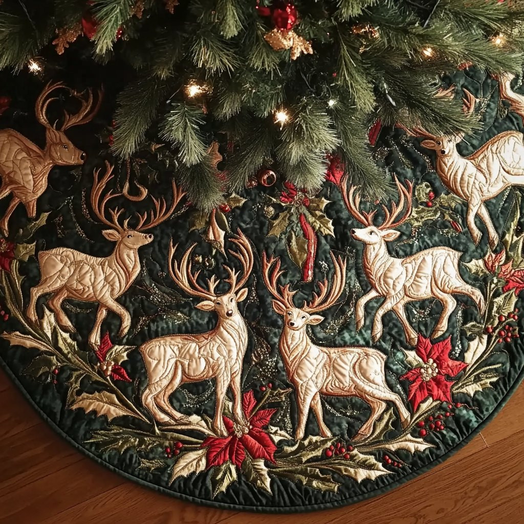 Reindeer Whispers Christmas Tree Skirt - Made to Order TREEK101