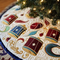 Drums and Baubles in Gold Scroll Christmas Tree Skirt - Made to Order TREEK101