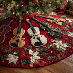 Violins with White Poinsettias Christmas Tree Skirt - Made to Order TREEK101