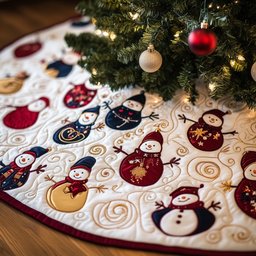 Gilded Snowman Waltz Christmas Tree Skirt - Made to Order TREEK101