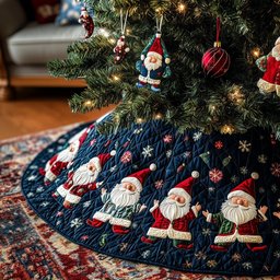 Santa Gnomes on Navy Snow Christmas Tree Skirt - Made to Order TREEK101