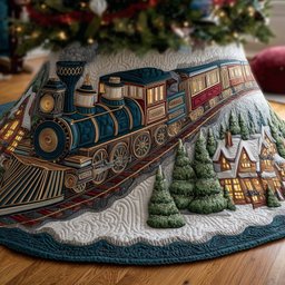 Teal Engine on the Snow Track Christmas Tree Skirt - Made to Order TREEK101