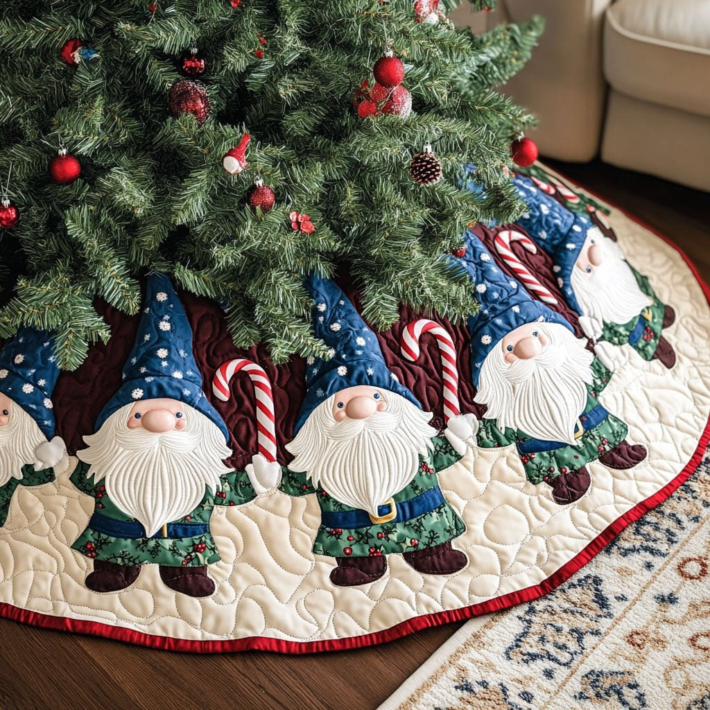 Gnomes with Candy Canes on Cream Christmas Tree Skirt - Made to Order TREEK101