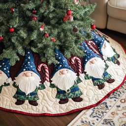 Gnomes with Candy Canes on Cream Christmas Tree Skirt - Made to Order TREEK101