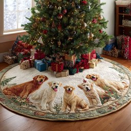 Golden Litter in the Snow Ring Christmas Tree Skirt - Made to Order TREEK101