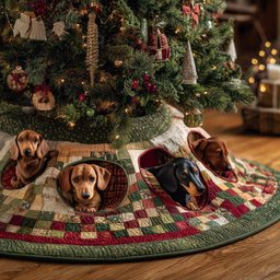 Dachshunds in the Chequer Quilt Christmas Tree Skirt - Made to Order TREEK101