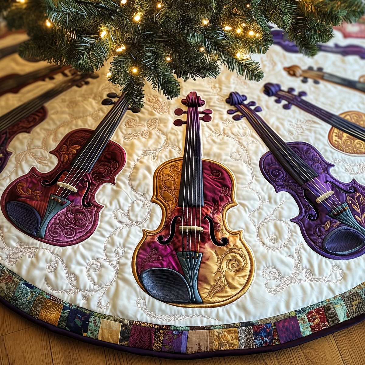 Violins with a Golden Centre Christmas Tree Skirt - Made to Order TREEK101