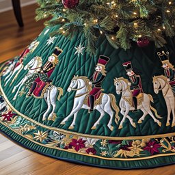 Nutcracker Cavalry on Evergreen Christmas Tree Skirt - Made to Order TREEK101