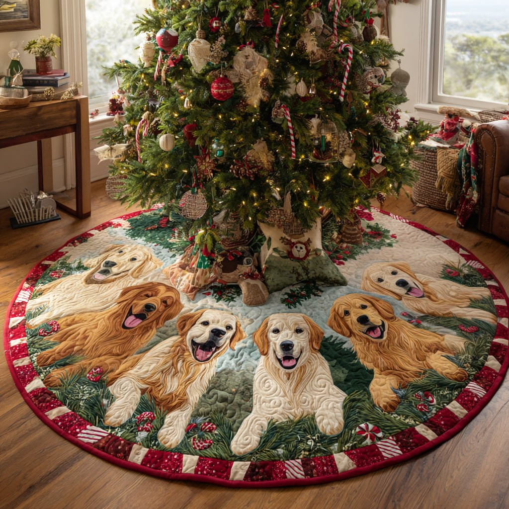 Goldens on the Red Patch Border Christmas Tree Skirt - Made to Order TREEK101