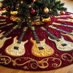 Golden Guitars in the Scroll Ring Christmas Tree Skirt - Made to Order TREEK101