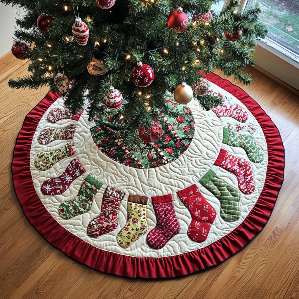 Christmas Stockings with a Ruffle Hem Christmas Tree Skirt - Made to Order TREEK101