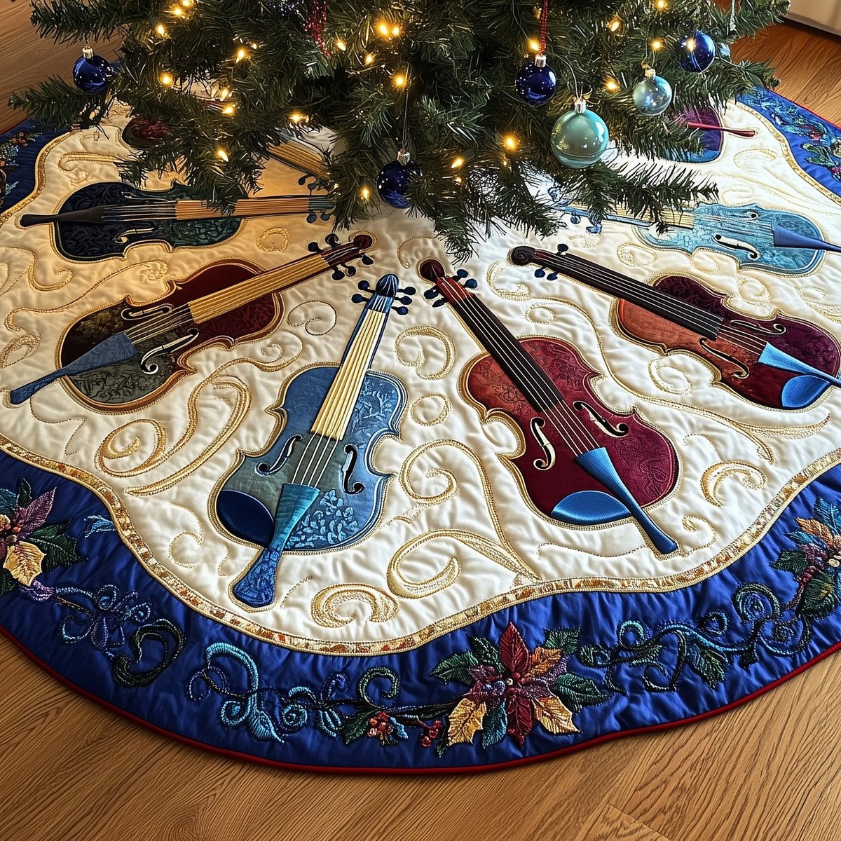 Violins on the Dragonfly Border Christmas Tree Skirt - Made to Order TREEK101