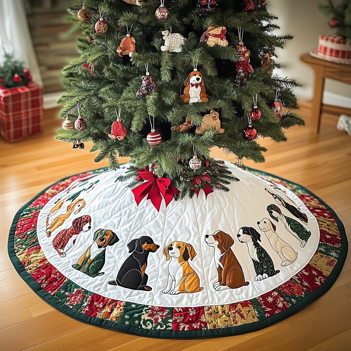 Beagle Row on the Patch Border Christmas Tree Skirt - Made to Order TREEK101