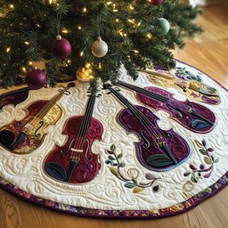 Violins in the Leaf Border Christmas Tree Skirt - Made to Order TREEK101