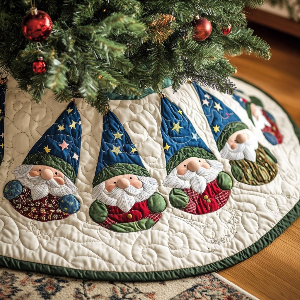 Gnomes on the Star Wedge Ring Christmas Tree Skirt - Made to Order TREEK101