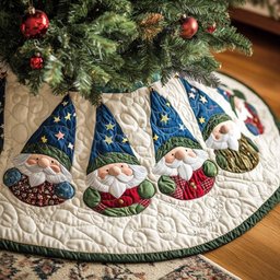 Gnomes on the Star Wedge Ring Christmas Tree Skirt - Made to Order TREEK101