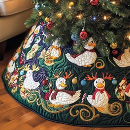 Geese in Antlers on Midnight Christmas Tree Skirt - Made to Order TREEK101