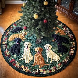 Labrador Trio on Evergreen Christmas Tree Skirt - Made to Order TREEK101
